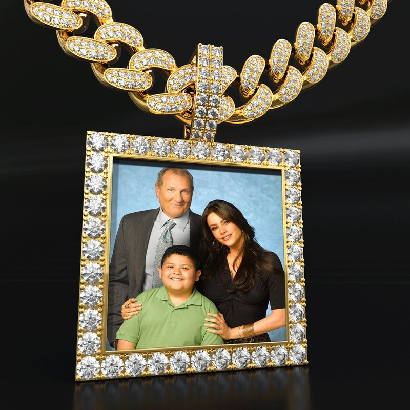 Pingente Personalizado Quadrado com Foto Gravada Prata 925 Ouro 14K