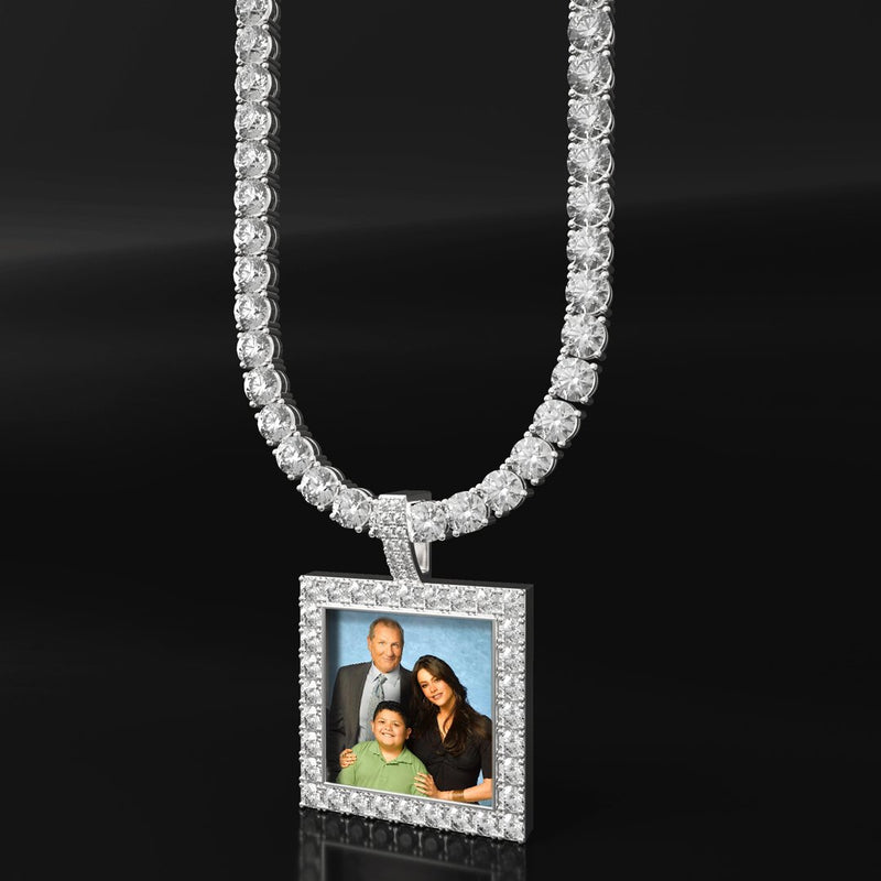 Pingente Personalizado Quadrado com Foto Gravada Prata 925 Ouro Branco