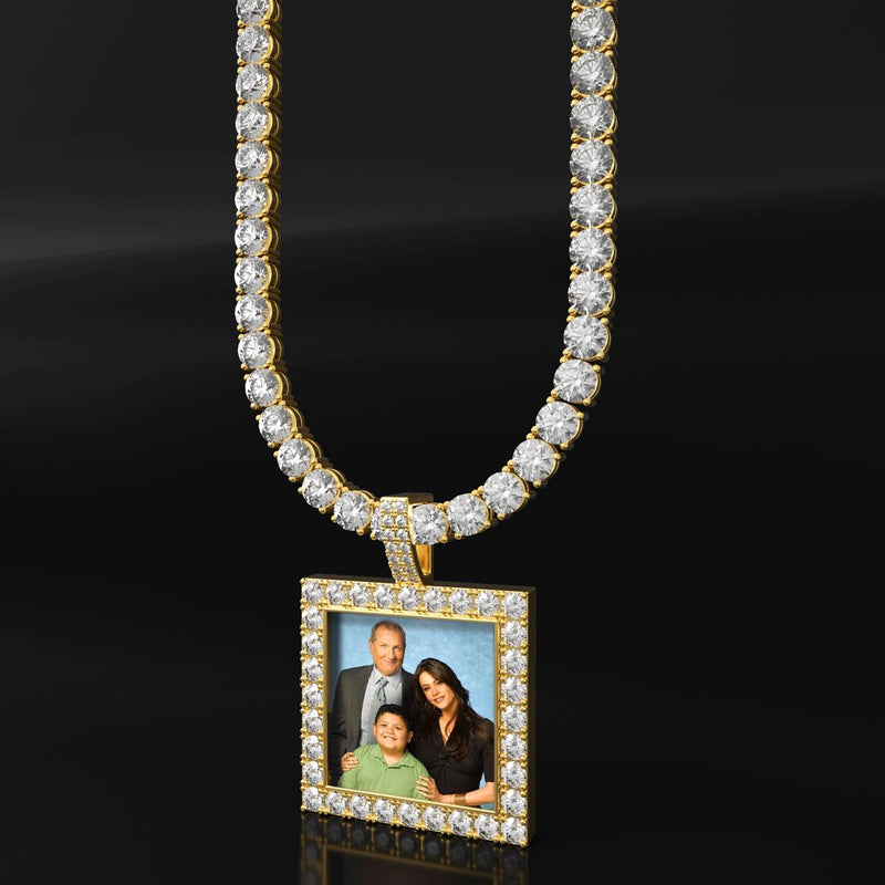 Pingente Personalizado Quadrado com Foto Gravada Prata 925 Ouro 14K