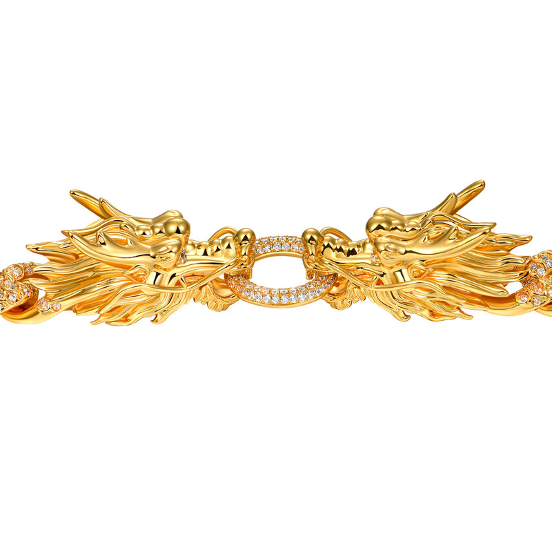 WONG-Corrente Cravejada Dragão Duplo Ouro 14K - APORRO