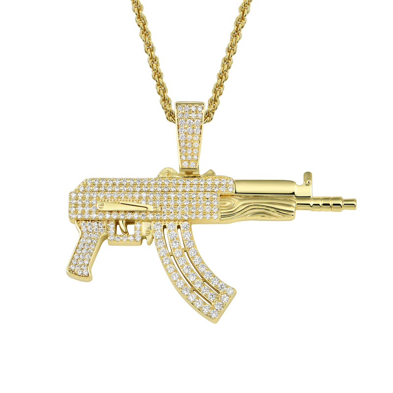Pingente Arma AK-47 Ouro Branco - Joias Hip Hop - Aporro - APORRO