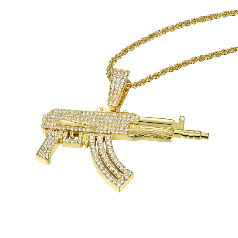Pingente Arma AK-47 Ouro Branco - Joias Hip Hop - Aporro - APORRO