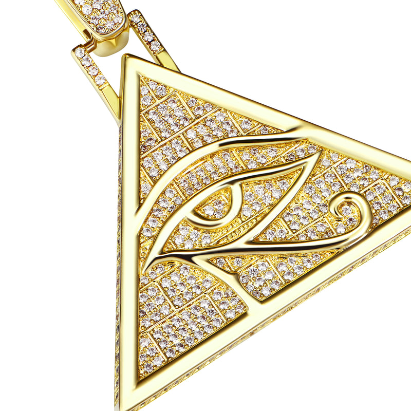 Pingente Pirâmide com Olho de Hórus Cravejado Ouro 14K - Estilo Hip Hop - APORRO
