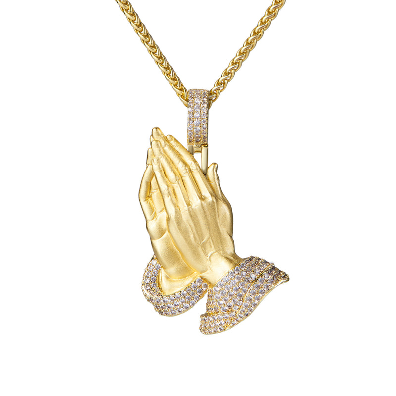 14K Gold Iced Praying Hand Pendant - Aporro - APORRO