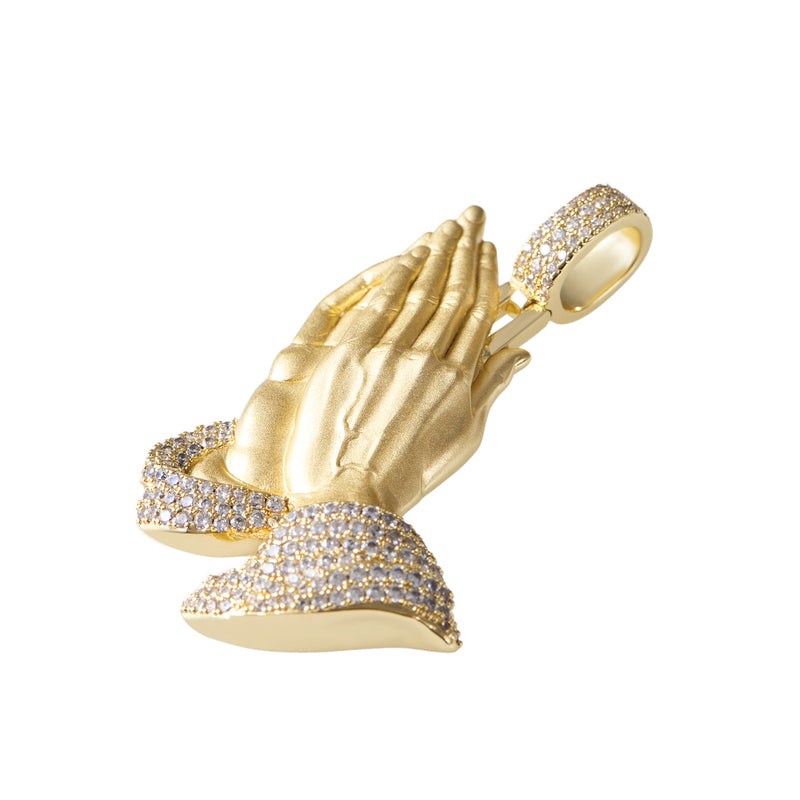 14K Gold Iced Praying Hand Pendant - Aporro - APORRO