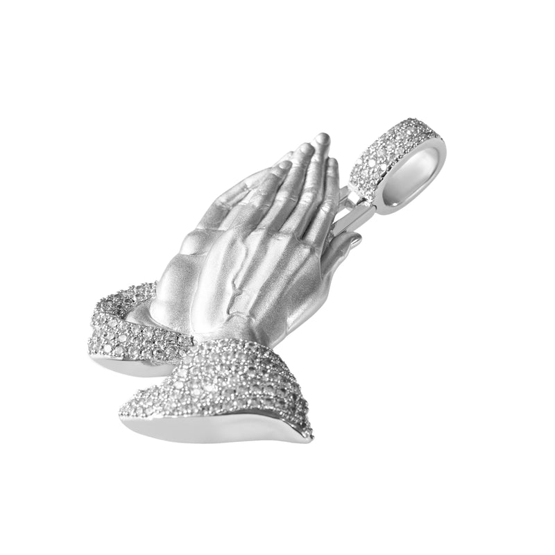Pingente Mãos em Oração Ouro Branco - APORRO