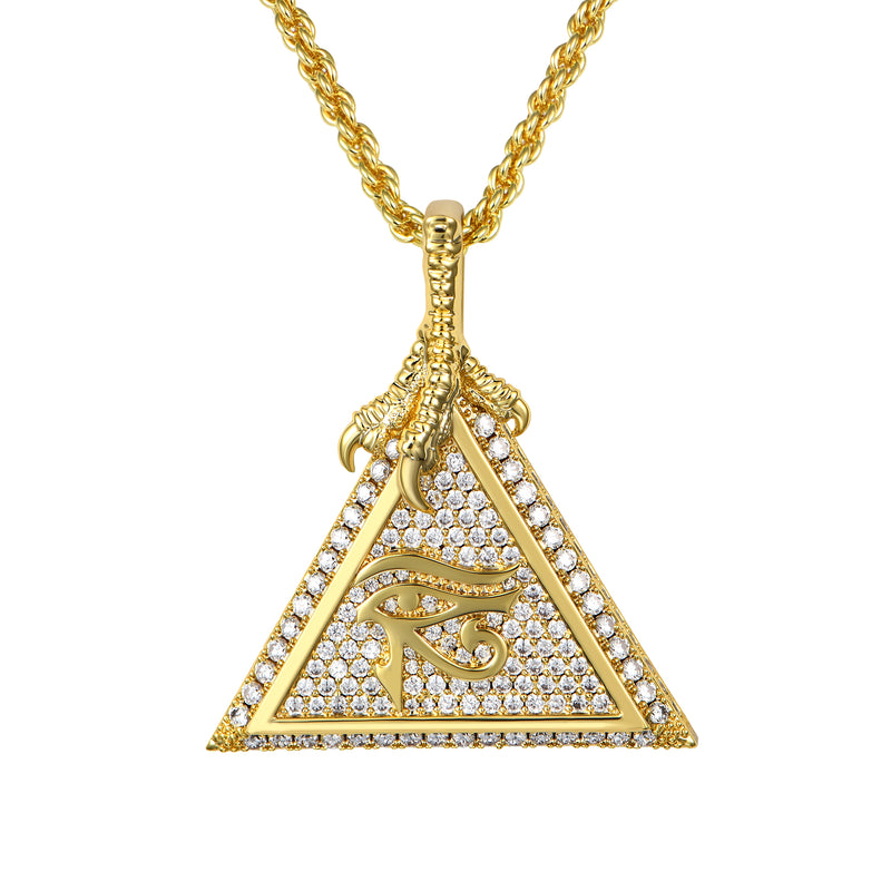 Pingente Pirâmide Olho de Hórus Cravejado Ouro 14K - APORRO