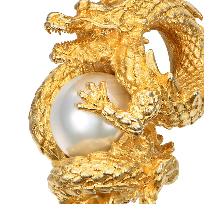 WONG – Pingente de Dragão Enrolado com Pérola Ouro 18K - APORRO