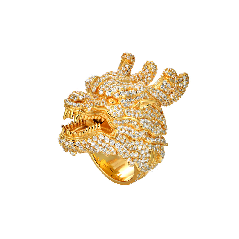 WONG-Anel Cravejado Dragão Ouro 14K - APORRO